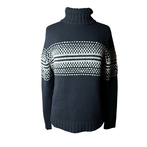 Vintage Express Black and White LambsWool Sweater Small Nordic Turtleneck - Picture 1 of 7